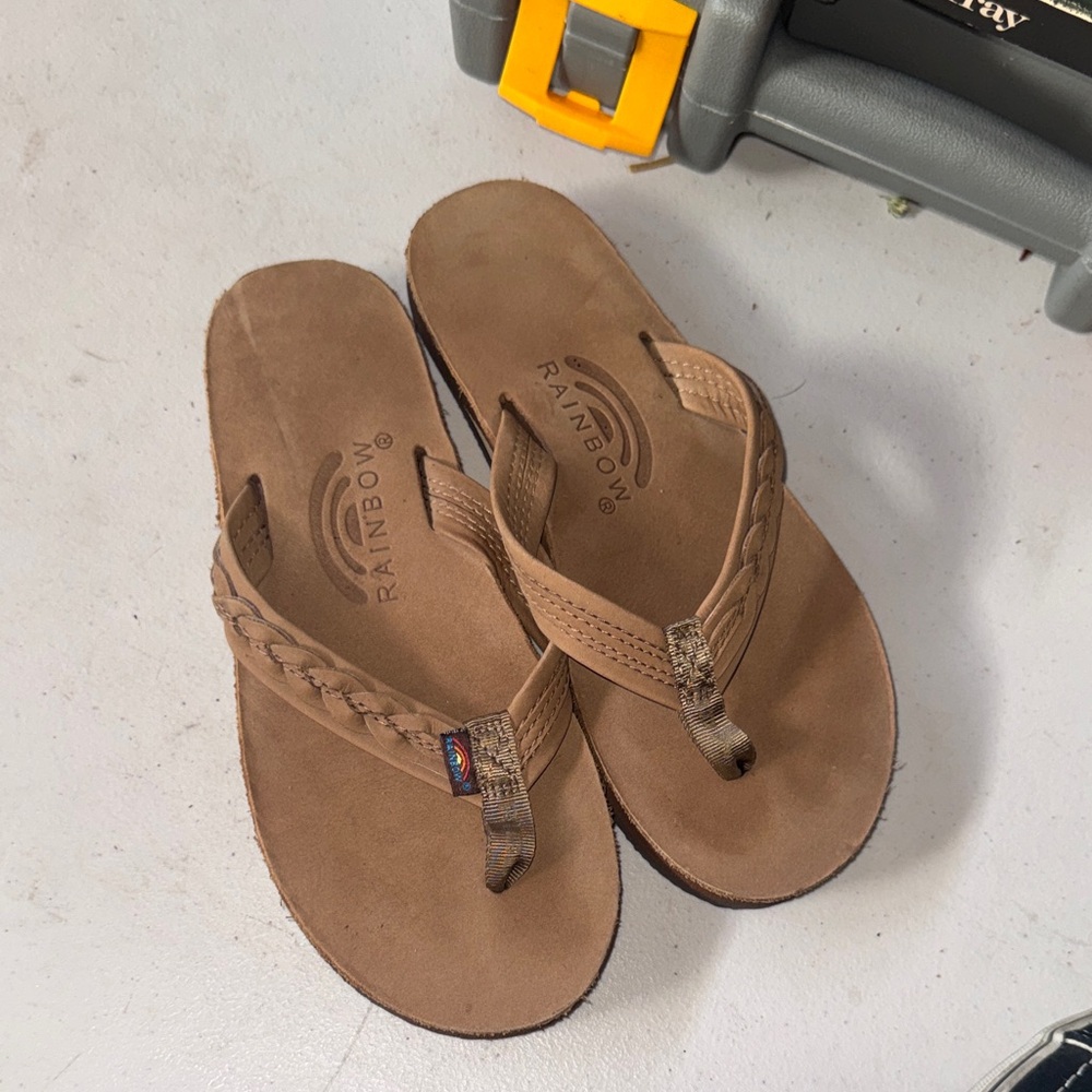 Rainbow Tan Braided Flip-Flops
